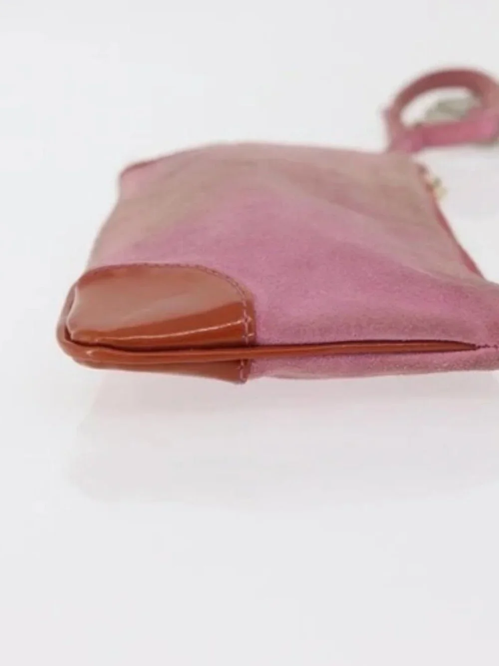 CHANEL Icon Series Pouch Suede Pink Gold CC Auth 176765